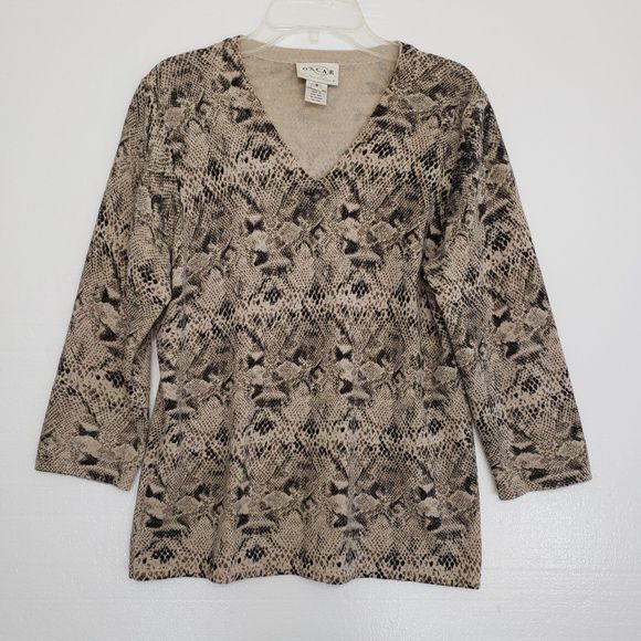 Oscar by Oscar de la Renta 100% Merino Wool Medium V-neck Soft Sweater Top - Picture 7 of 8